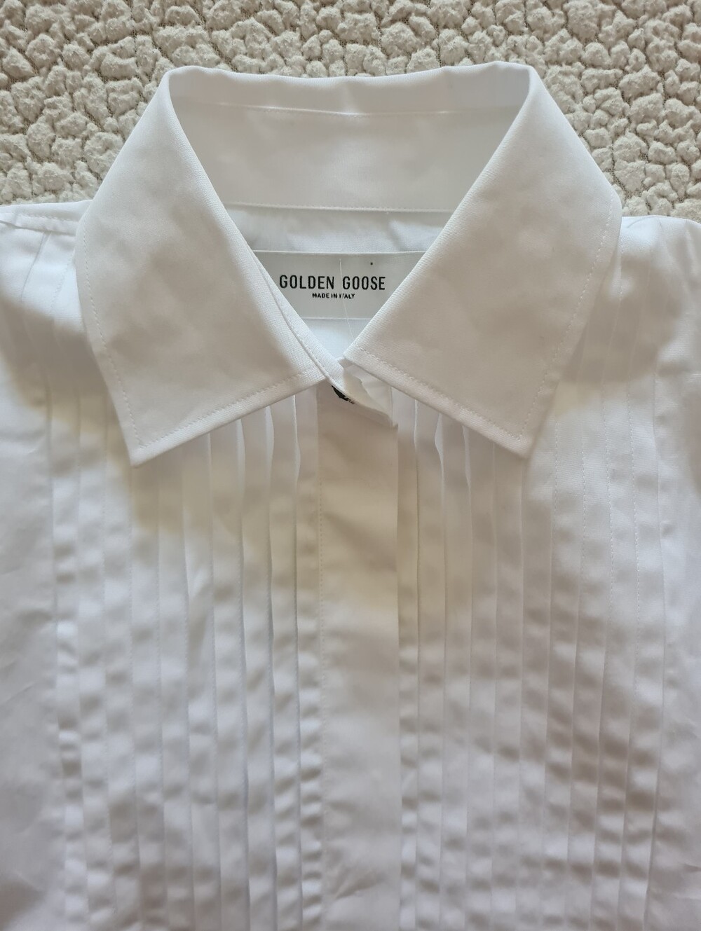 GOLDEN GOOSE Pintuck Bib Oversized Cotton Button-Up Shirt White XS Org $750 - Picture 13 of 16